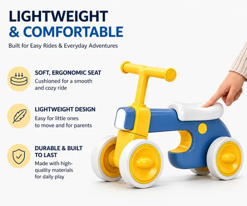 Miniatura 5 de Henry & Colin Bicicleta First Balance para niños de 1 año, bicicleta de 4 ruedas con luces divertidas y música, asiento suave, juguete sin pedales