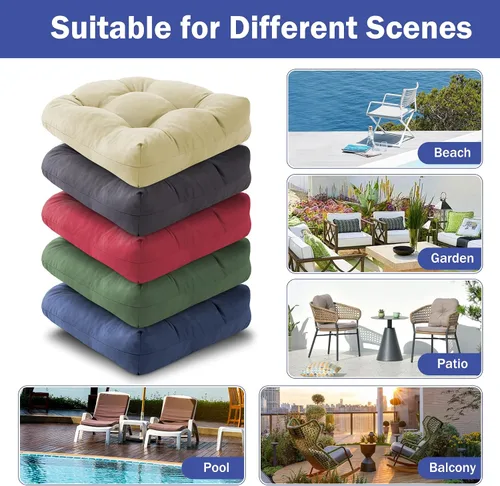 Miniatura 7 de IPYNBAP Juego de 2 cojines para sillas de exterior, cojines para sillas de patio con lazos, 17x17+4" cojines de asiento acolchados para exteriores