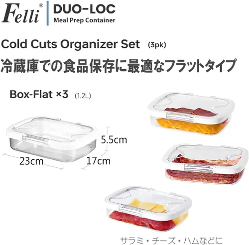 Miniatura 3 de Felli Duo Loc Deli - Contenedores de carne deli para refrigerador con tapas herméticas, organizador de refrigerador apilable para almacenamiento