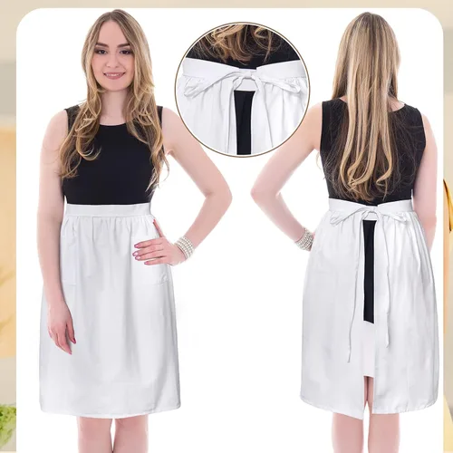 Miniatura 6 de Geyoga Delantales para mujeres con bolsillos Cocina Cocinando Camarera Sirvienta Delantal Falda Vintage Lindo Volantes Vestido Disfraz, Blanco