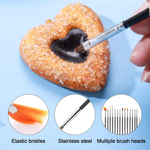 Miniatura 2 de Kit de 15 pinceles para decoración de tartas, pincel de fondant, cepillo de pintura para alimentos, herramientas de decoración para galletas, Negro