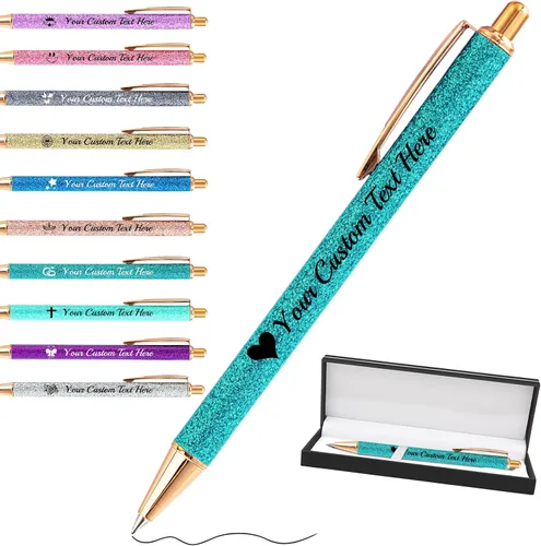 Miniatura 9 de Bolígrafos personalizados con purpurina con nombre a granel, 10 unidades, bolígrafos personalizados con punta de lápiz digital para mujeres y niñas