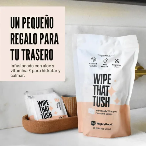 Miniatura 3 de Wipe That Tush On-The-Go Toallitas desechables – 1 paquete de 30 toallitas de viaje envueltas individualmente – Sin fragancia e hipoalergénicas