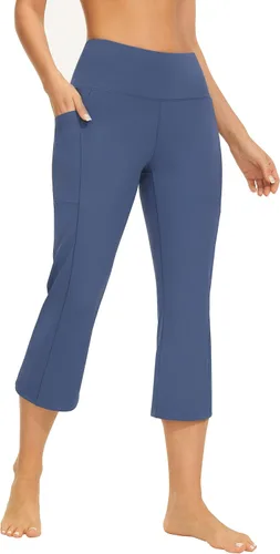 Miniatura 2 de AFITNE Pantalones de yoga capri de longitud completa para mujer, con bolsillos, cintura alta, acampanados, para entrenamiento, pantalones de trabajo