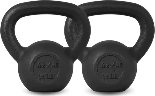 Yes4All Pesa rusa de hierro fundido, pesas rusas para entrenamiento de fuerza 5-80 libras (5, 10, 15, 20, 25, 30, 35, 40, 45, 50, 60, 70, 80 libras)