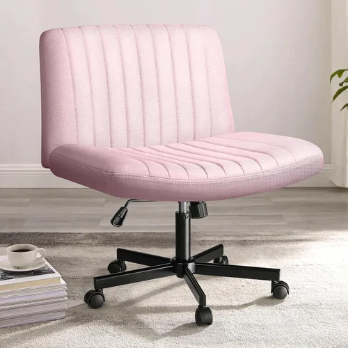 Silla Criss Cross PUKAMI con ruedas, silla de oficina sin brazos con patas cruzadas y tapizada en tela para oficina en casa, silla de computadora de