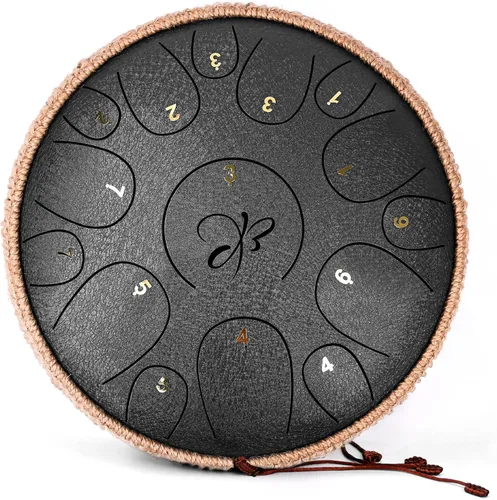 Tambor de Lengua de Acero - 12 Pulgadas 15 Notas, Tambores de Lengua de Acero para Niños y Adultos, Handpan de Acero con Mazos, Hang Drum con Libro