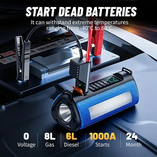 Miniatura 2 de Arrancador de emergencia con compresor de aire, arrancador de batería de coche de 2500A, kit de cables de puente reforzador de coche de 12V
