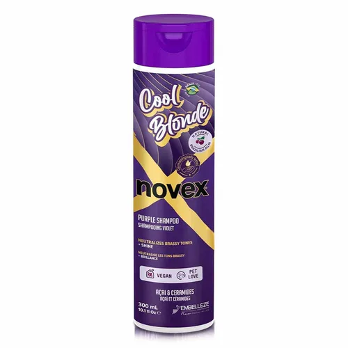 NOVEX Cool Blonde Purple Toning Shampoo 10.1oz/ 10.1 fl oz - Champú morado neutraliza, tonifica con extracto de acai y ceramidas para cabello rubio,