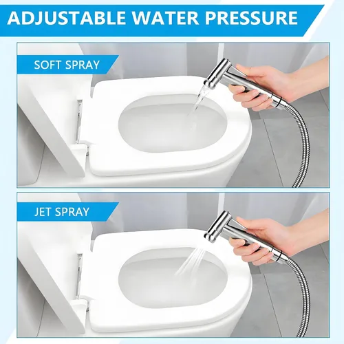 Miniatura 5 de Pulverizador de bidé de mano para inodoro, juego de rociador de bidé de baño de acero inoxidable de alta calidad con manguera antifugas y 2
