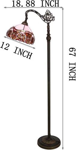 Miniatura 9 de Tiffany - Lámpara de pie con vitrales, 18.88 x 12 x 67 pulgadas, joyería rosa Luz de lectura antigua de cuello de cisne arqueado ajustable