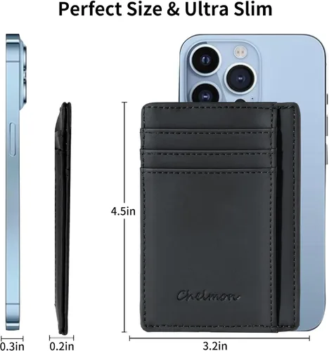 Miniatura 25 de Cartera Chelmon Slim RFID - Cartera de bolsillo frontal minimalista para tarjetas de crédito delgadas
