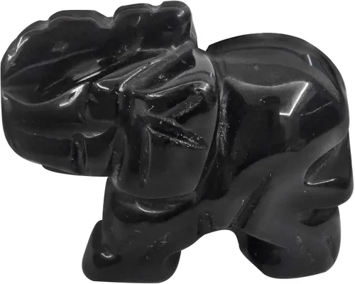 Miniatura 2 de Estatua de cristal de elefante tallada a mano, escultura de animal guardián de oficina en casa, decoración de 1.5 pulgadas, obsidiana negra