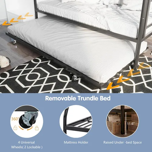 Miniatura 6 de SUNLEI Litera individual sobre individual con nido, cama alta de metal con 2 escaleras seguras, camas nido con protección de seguridad, ahorro