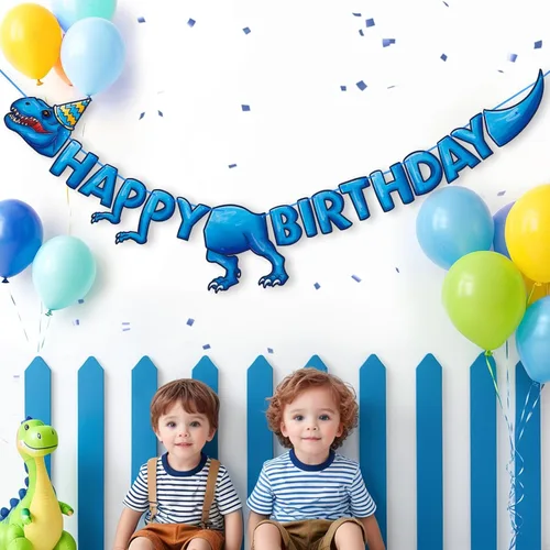 Miniatura 7 de WERNNSAI Cartel de fiesta de feliz cumpleaños – Cartel de cumpleaños de dinosaurio para decoración de fiesta de niños, suministros de decoración