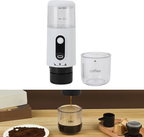 Miniatura 9 de Cafetera portátil, cafetera de café expreso, funciona manualmente, cafetera de cápsula de mano de 3.4 fl oz tipo C recargable para viajes al aire