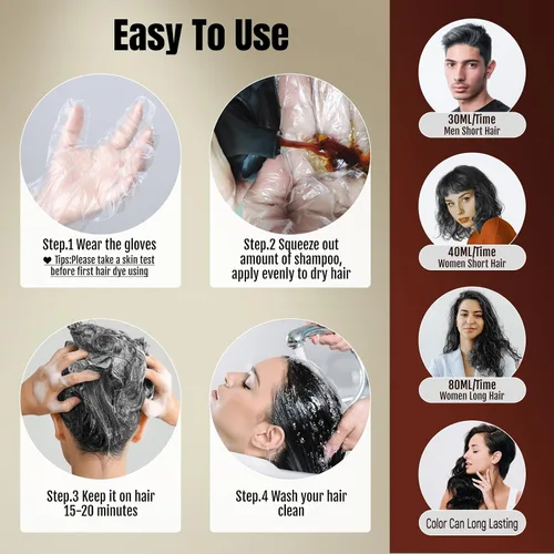Miniatura 7 de BOJICA Champú 3 en 1 de tinte de cabello negro para cabello canoso Cobertura instantánea completa de canas, duración de 3 a 4 semanas, incluye