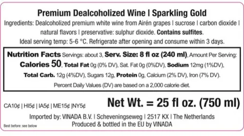 Miniatura 9 de VINADA - Oro Espumoso - Vino Cero Alcohol - 25.4 fl oz (3 Botellas de Vidrio)