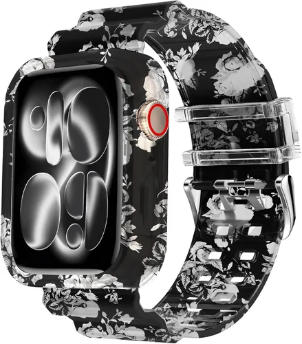 Miniatura 15 de DABAOZA - Correa compatible con Apple Watch de 49 mm, 46 mm, 45 mm, 44 mm, 42 mm, 41 mm, 40 mm, 38 mm, con protector, correa de TPU brillante