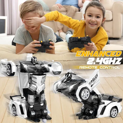 Miniatura 5 de Dolanus Coche de policía a control remoto – Robot transformador de automóvil a control remoto, luz intermitente, 2.4 GHz, rotación de 360 grados