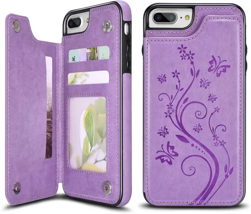 Miniatura 13 de UEEBAI Funda para iPhone SE 2022/7/8/SE 2020, funda de piel sintética con cierre magnético, ranuras para tarjetas, función de soporte