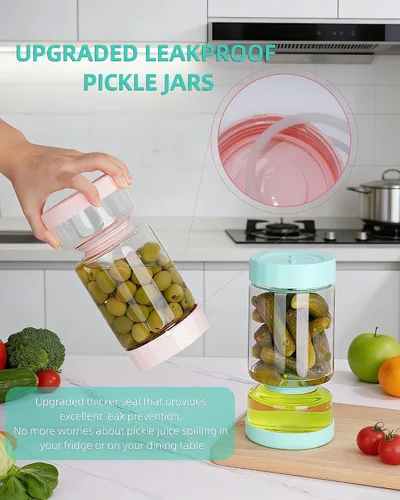Miniatura 2 de ZENS Tarro de Pepinillos con Colador Abatible, Contenedor Separador de Jugo de Pepinillos de 37 oz en Forma de Arena, Tapa Hermética y a Prueba