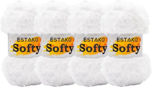 Miniatura 23 de Estako Softy 100% Poliéster Esponjoso Suave Grueso Peso #5 Hilado para Crochet y Tejido 3.52 oz (100 gr) 98 Yds (90 m) (9110 - Blanco)