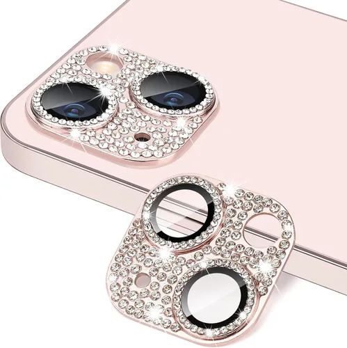 Miniatura 153 de Protector de lente de cámara diseñado para iPhone 12 Pro Max, con diamantes de imitación 3D con diamantes de imitación 9H, vidrio templado, Rosado