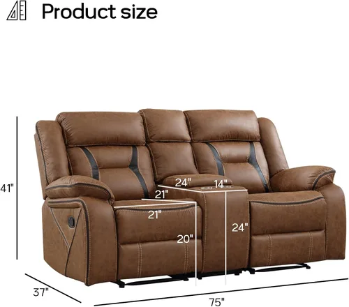 Miniatura 2 de EBELLO Sillón reclinable manual de imitación de cuero, sofá reclinable de 2 plazas con consola central, almacenamiento oculto y portavasos, sillón