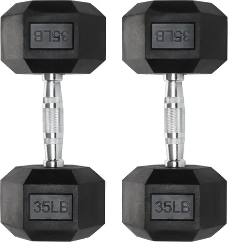 Miniatura 11 de Mancuernas hexagonales – Pesas recubiertas de PVC resistente, asas moleteadas cromadas – Entrenamiento, ejercicio, levantamiento
