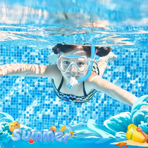 Miniatura 2 de Equipo de esnórquel para niños, conjunto de esnórquel para niños de 6 a 14 años, esnórquel seco superior, conjunto de máscara, gafas de natación