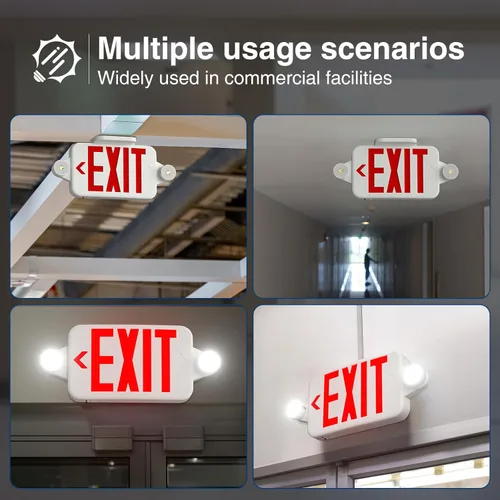 Miniatura 6 de FREELICHT Paquete de 4 letreros de salida rojos con luces de emergencia, dos luces LED de emergencia ajustables con batería, cable duro, señal