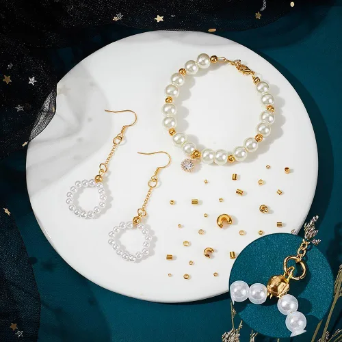 Miniatura 3 de PH PandaHall Acerca de 1591 piezas de kits de hallazgos de fabricación de joyas, 12 estilos de cuentas de latón dorado, cuentas de crimpado
