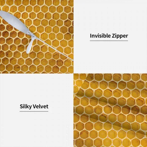 Miniatura 7 de Juego de 2 fundas de almohada de panal de abeja de 18 x 18 pulgadas, color amarillo miel, abstracto, fundas de almohada cuadradas de terciopelo