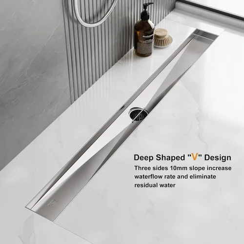 Miniatura 3 de Neodrain - Drenaje lineal rectangular de 24 pulgadas con rejilla de patrón de ladrillo, desagüe de piso de acero inoxidable cepillado 304 para baño