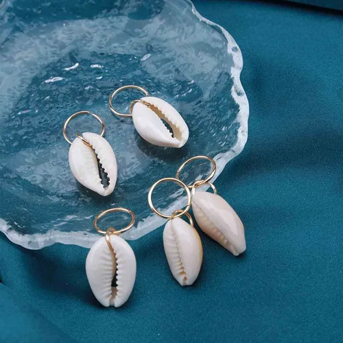 Miniatura 5 de Juego de anillos para el cabello de concha bohemia, pinzas trenzadas doradas, bucles para el cabello de rastas y accesorios de joyería africana