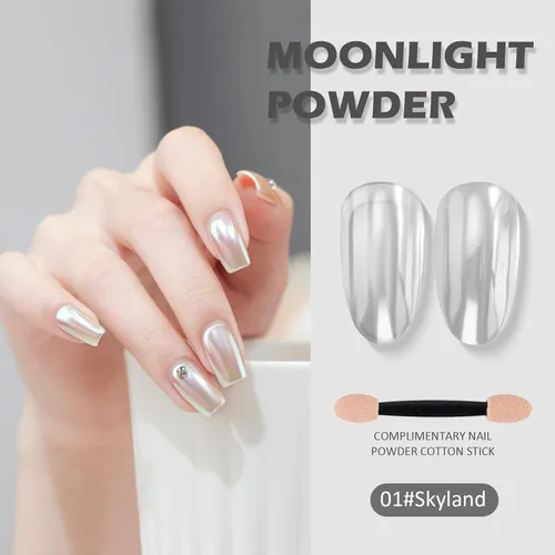 Miniatura 2 de Polvo de uñas cromado con efecto espejo, perla blanca, iridiscente, aurora, mágica, nacarada, joyería de uñas, polvo holográfico, pigmento