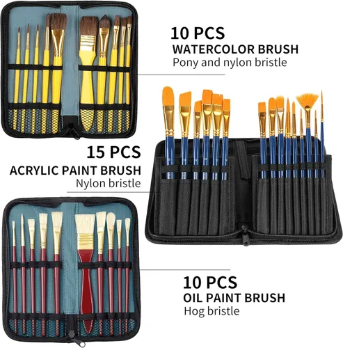 Miniatura 4 de Juego de 149 piezas de pintura de artista de lujo con caballete de aluminio y madera de haya, 48 colores de pinturas acrílicas y al óleo, pinturas
