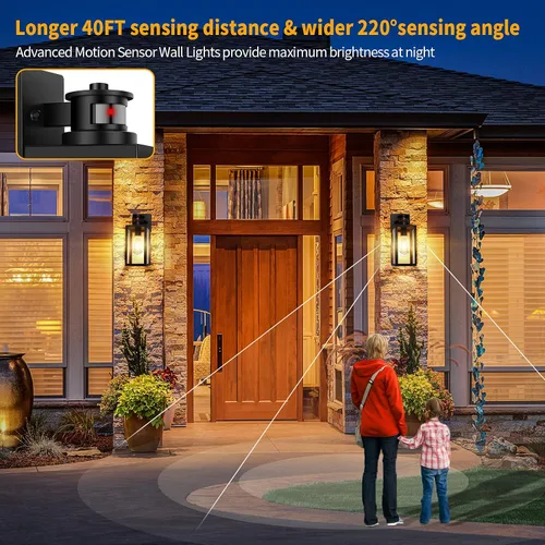 Miniatura 3 de Paquete de 2 luces para exteriores con sensor de movimiento, lámparas de pared actualizadas del atardecer al amanecer, luces de pared con sensor