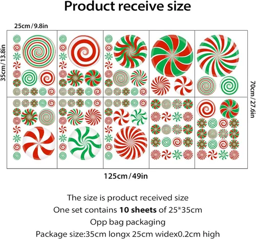 Miniatura 7 de 126 Piezas de Adhesivos de Pared de Navidad, Decoraciones de Dulces de Navidad, Adhesivos de Pared de Navidad, Adhesivos de Suelo de Menta para Rojo