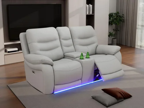 Miniatura 14 de Juego de sofá reclinable eléctrico, seccional de cuero transpirable beige, juego de muebles de sala de estar, 2 piezas, sofá reclinable eléctrico