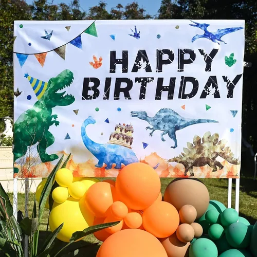 Miniatura 8 de WERNNSAI Fondo de dinosaurio de acuarela – 73 x 43 pulgadas, decoración de fiesta de cumpleaños de dinosaurio para niños, grande, para interiores