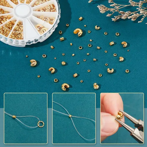 Miniatura 2 de PH PandaHall Acerca de 1591 piezas de kits de hallazgos de fabricación de joyas, 12 estilos de cuentas de latón dorado, cuentas de crimpado
