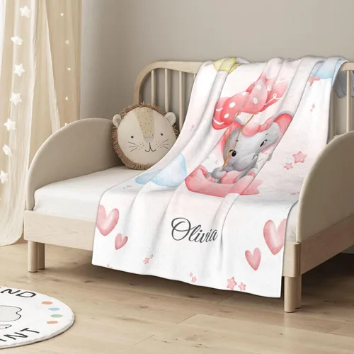 Miniatura 3 de Manta de bebé personalizada con nombre personalizado, manta de elefante para niñas y niños (rosa)