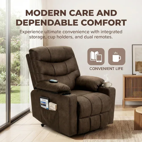 Miniatura 6 de Silla reclinable eléctrica con elevación para adultos mayores, sillón reclinable con masaje y calor lumbar, silla reclinable de 150° con portavasos