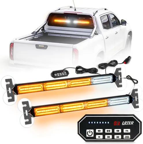 Miniatura 9 de Barra de luces estroboscópicas de advertencia intermitentes de emergencia de 2 x 17.7 pulgadas con controlador de pantalla digital, 20 patrones