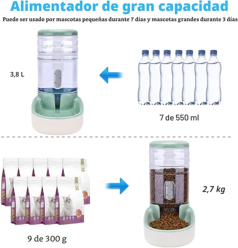 Miniatura 2 de Kacoomi Alimentador Automático para Perros y Gatos y Dispensador de Agua, Conjunto de Alimentador por Gravedad y Dispensador de Agua con Cuenco