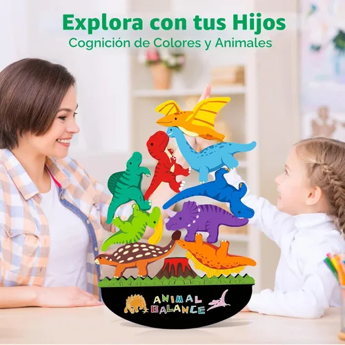 Miniatura 3 de FFTROC Montessori - Juguetes de dinosaurio para niños de 2, 3 y 4 años, juguetes de dinosaurio apilables de madera para niños de 2-4, 3-5