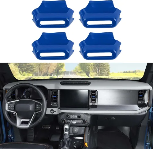 Jimen Compatible con Ford Bronco 2021-2023, 4 piezas de cubierta de botón de ajuste de ventilación de aire de consola central (azul)