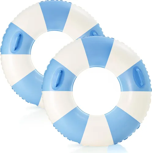Anillo de natación grande con asas para adultos, tubos interiores de piscina clásicos a rayas, flotadores inflables para adultos, flotadores de